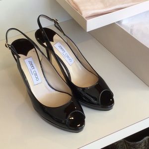 Jimmy Choo Nova Peep Toe Patent Slingback Black